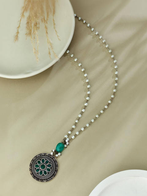 Fabindia Artificial Stones Studded & Beaded Oxidised Necklace - Image 2