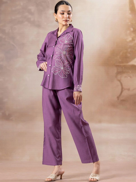 Amarasha Embroidered Shirt With Trousers Co-Ords