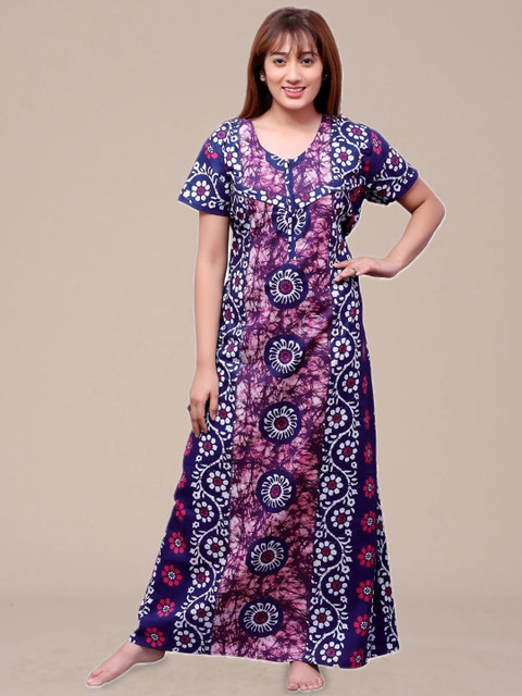 ANKONA Women Printed Pure Cotton Maternity Maxi Nightdress