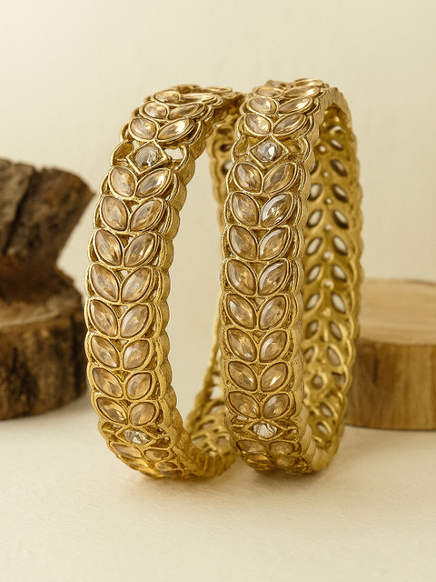 KARATCART Set Of 2 Gold-Plated Kundan-Studded Bangle