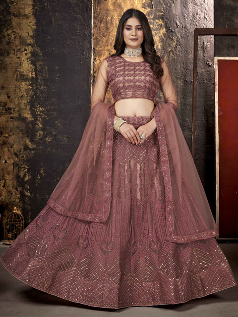 VARNI FABRICS Embroidered Net Semi-Stitched Lehenga & Unstitched Blouse With Dupatta