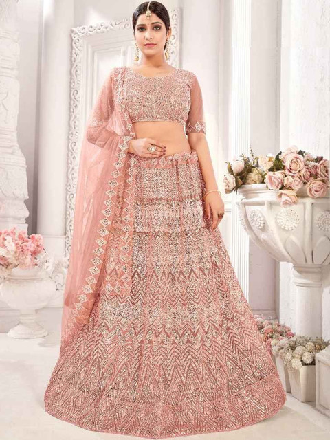 VARNI FABRICS Embellished Net Semi-Stitched Lehenga & Unstitched Blouse With Dupatta