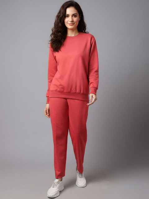 MACK JONNEY Women Solid Round Neck Tracksuits Sweatshirt & Trackpant Set