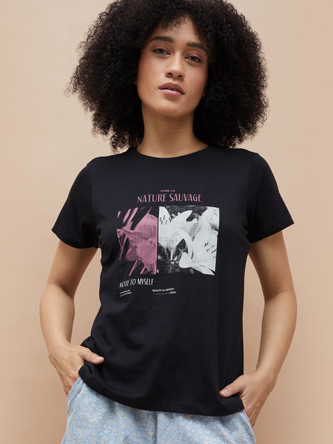 Ginger by Lifestyle Graphic Printed Round Neck Short Sleeves Pure Cotton Lounge Tshirts