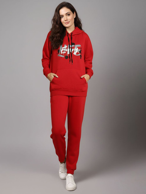 MACK JONNEY Women Printed Long Sleeves Mid-Rise Hooded Sweatshirt & Trackpant Set