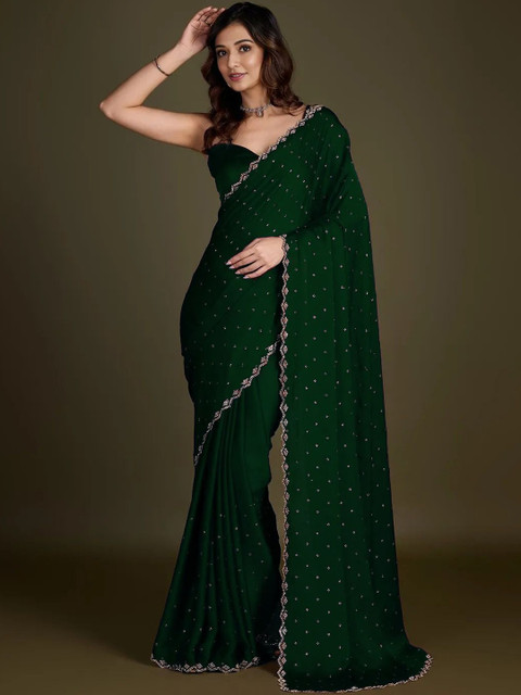 ANJANI TEXTILE Embellished Beads and Stones Work Tissue Saree