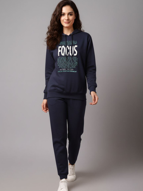 MACK JONNEY Women Hooded Typography Printed Mid-Rise Tracksuits
