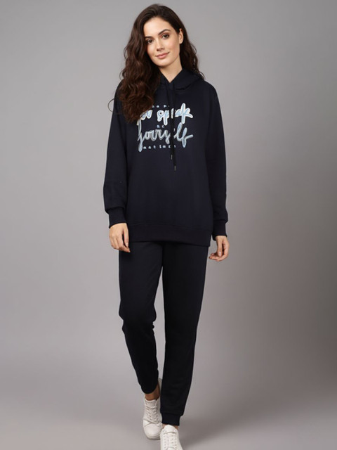 MACK JONNEY Women Printed Hood Long Sleeves Fleece Tracksuit