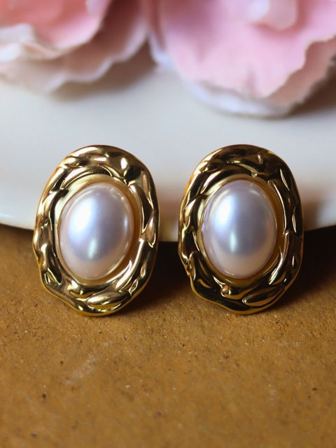 WEAVING HOMES Gold-Plated Oval Statement Studs