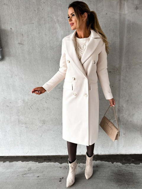 HERE&NOW Women Double-Breasted Notched Lapel Long Regular Fit Trench Coat
