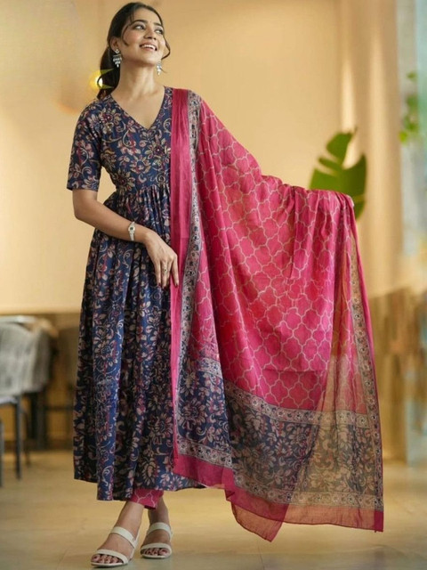 MANI EXPORTS Women Floral Printed Anarkali Kurta with Trousers & Dupatta