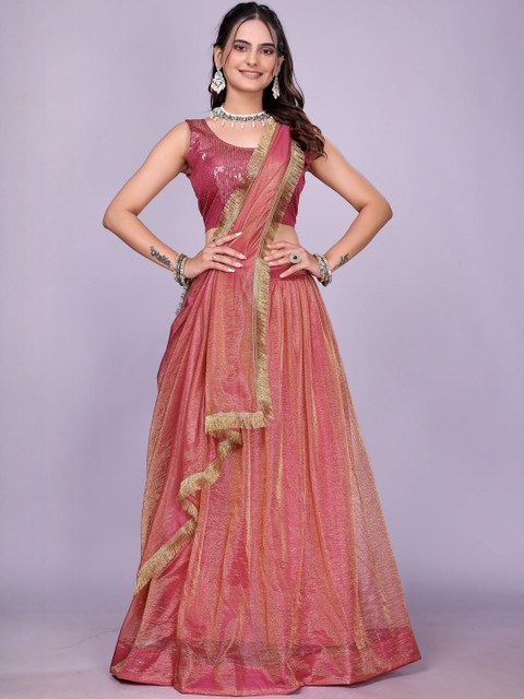 APNISHA Sequinned Silk Chiffon Semi-Stitched Lehenga & Unstitched Blouse With Dupatta