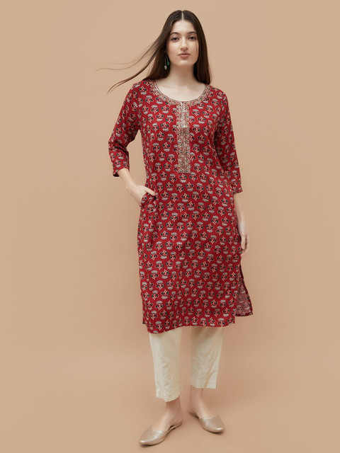 Melange by Lifestyle Ethnic Motifs Printed Sequinned Straight Kurta