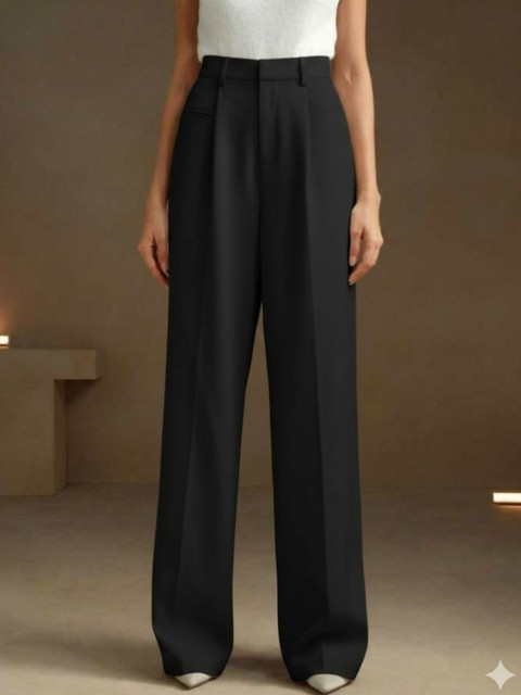 BROADSTAR Women Smart Loose Fit High-Rise Pleated Trousers