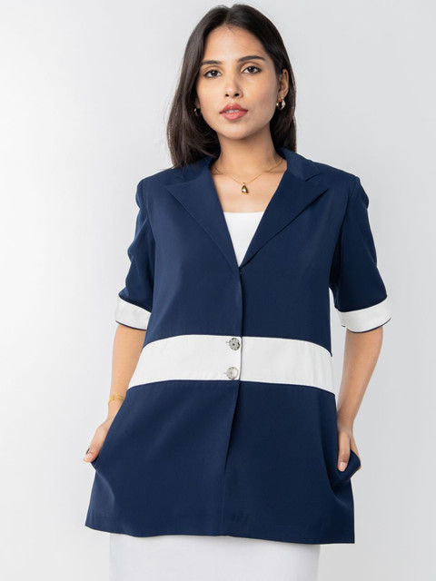 PRET PITAARA Colourblocked Notched Lapel Single-Breasted Tailored Fit Blazer