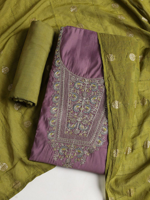 Meena Bazaar Floral Embroidered Beads And Stones Unstitched Dress Material