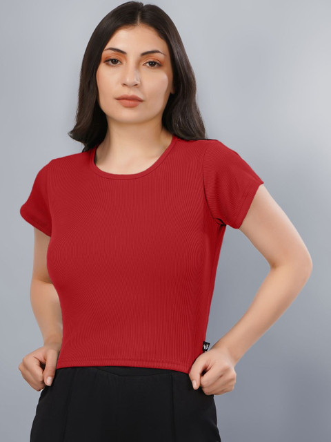 Plus Size Women Round Neck Ribbed Fitted Crop Top
