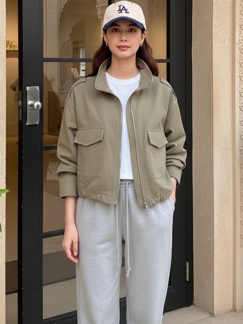 Mast & Harbour Women Mock Collar Solid Tailored Jacket