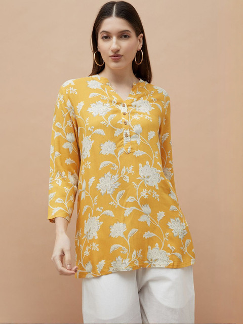 Melange by Lifestyle Women Floral Printed Mandarin Collar Kurti