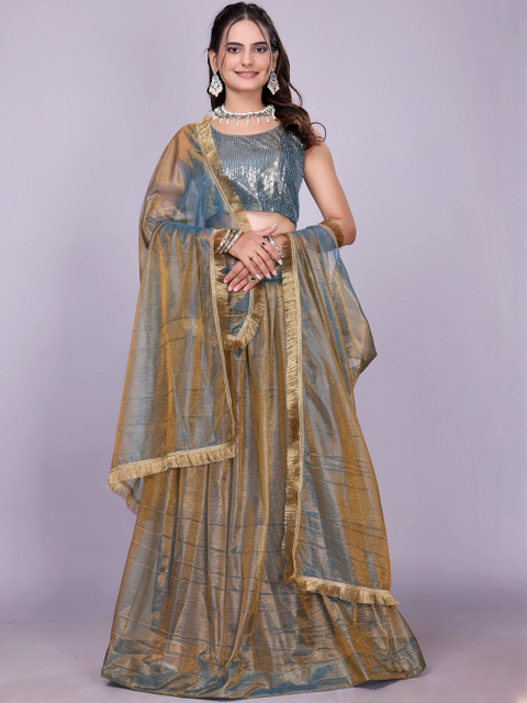 APNISHA Sequinned Silk Chiffon Semi-Stitched Lehenga & Unstitched Blouse With Dupatta