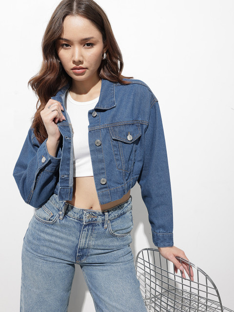 The Roadster Life Co. Fringed Pure Cotton Crop Denim Jacket