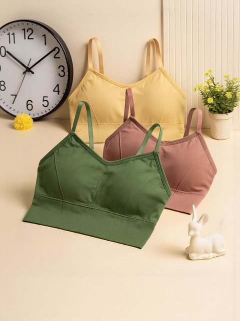 FiveFlag Set of 3 Full Coverage Lightly Padded Workout Bra with All Day Comfort