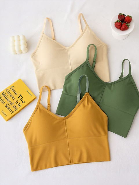 FiveFlag Women Pack of 3 Full Coverage Lightly Padded Seamless Sports Bra