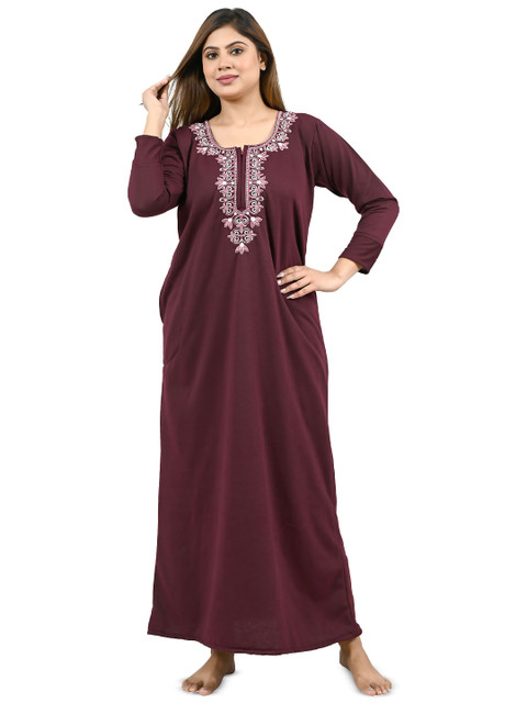 MIAVII CREATION Women Printed Long Sleeves Maxi Nightdress