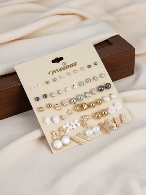 DressBerry Set Of 30 Gold-Plated Artificial Stones Studded Korean Circular Studs