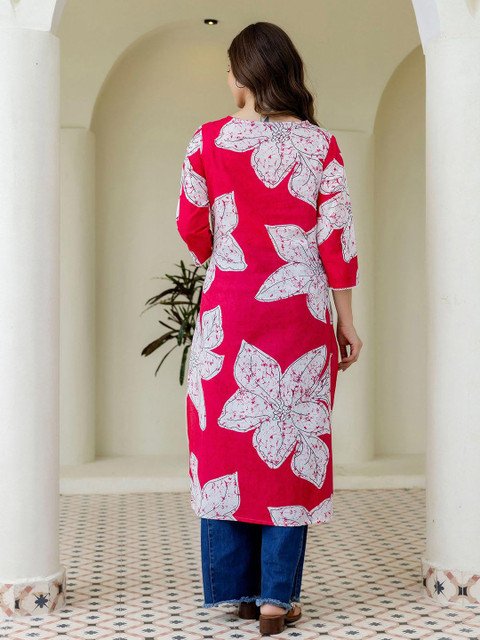 Pjyot by surhi Floral Embroidered V-Neck Thread Work Pure Cotton Kurta - Image 4