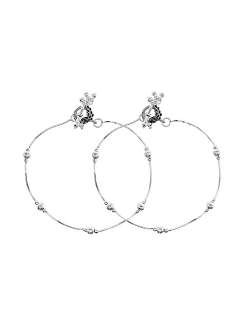 VOJ Stainless Steel Silver-Plated Artificial Beaded Anklets