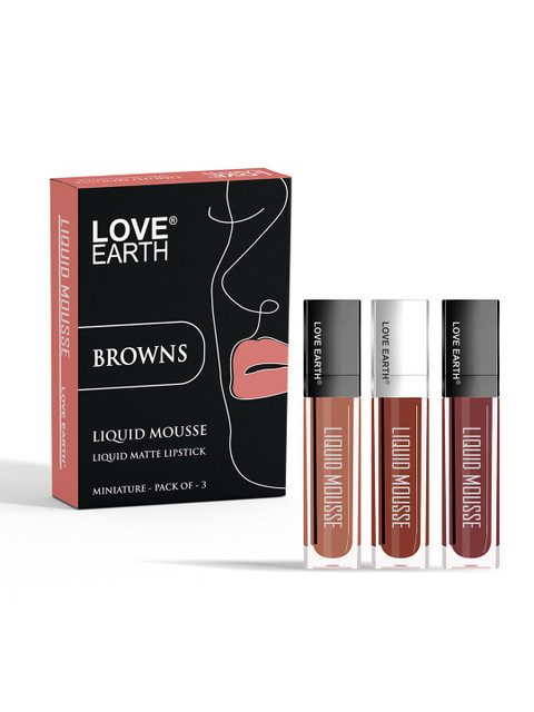 LOVE EARTH Set Of 3 Liquid Lipstick 2ml Each - Brown