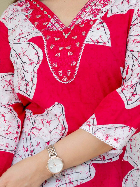Pjyot by surhi Floral Embroidered V-Neck Thread Work Pure Cotton Kurta - Image 3