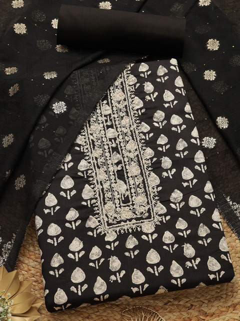 Soch Floral Printed Thread Work Jam Cotton Unstitched Dress Material