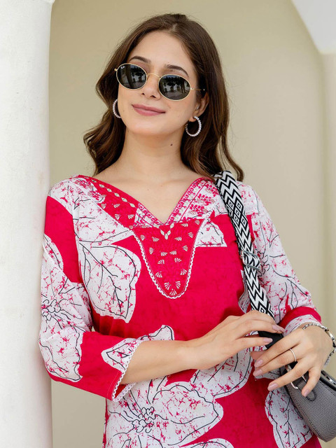 Pjyot by surhi Floral Embroidered V-Neck Thread Work Pure Cotton Kurta - Image 7