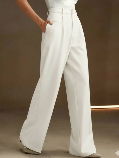 BROADSTAR Women Smart Loose Fit High-Rise Easy Wash Pleated Trousers