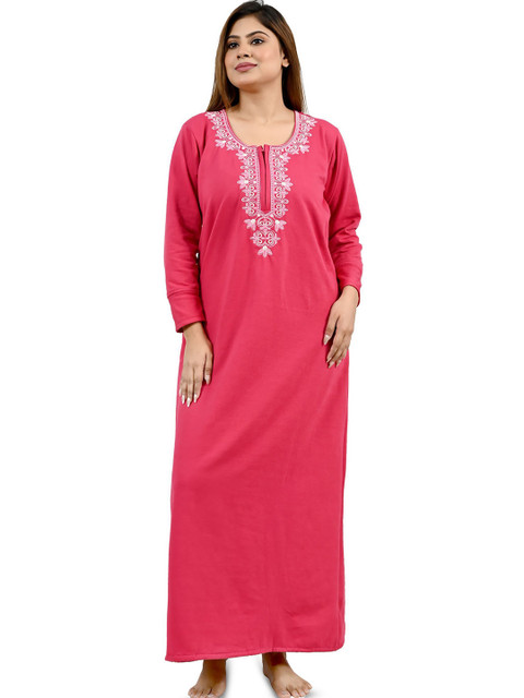 MIAVII CREATION Women Printed Maxi Winter Woolen Nighty Nightdress