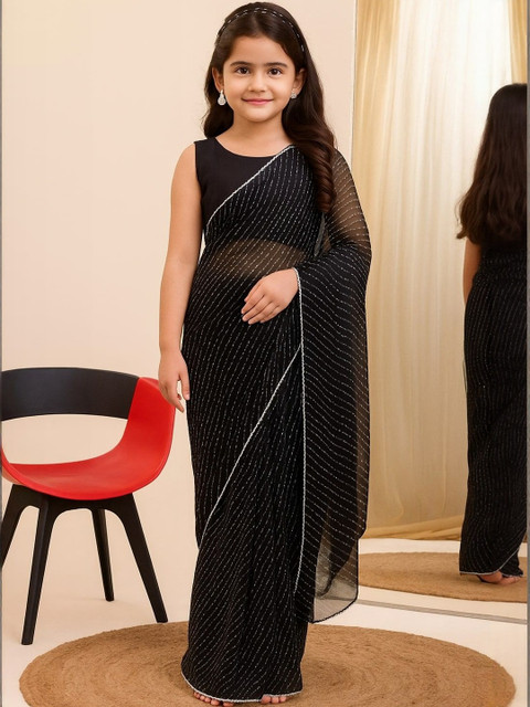 VADLI FASHION Girls Striped Silk Blend Saree