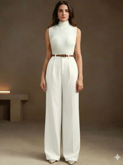 Next One Women Smart Loose Fit High-Rise Easy Wash Pleated Trousers