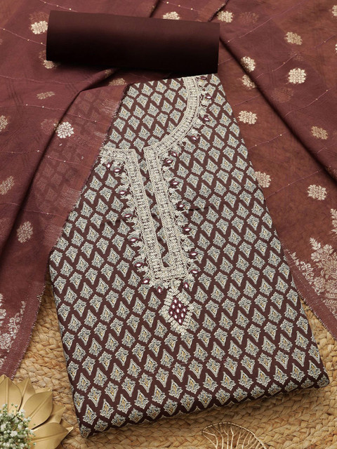 Soch Floral Printed Thread Work Jam Cotton Unstitched Dress Material