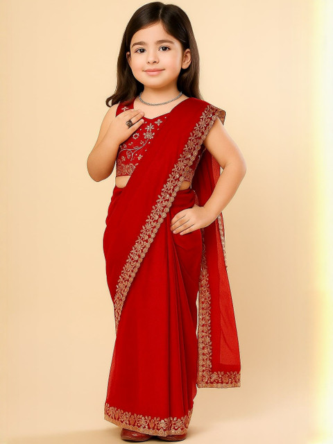 VADLI FASHION Girls Embroidered Saree