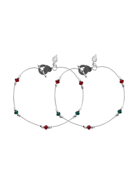 VOJ Set Of 2 Stainless Steel Silver-Plated Artificial Beaded Anklet - Image 4