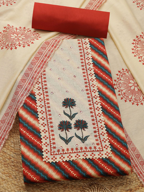 Soch Striped Sequinned Jam Cotton Unstitched Dress Material