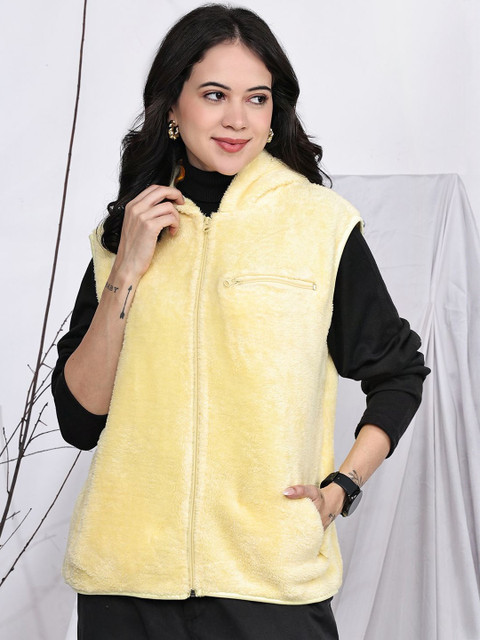 JAKANARY Women Hooded Solid Lightweight Sherpa Jacket