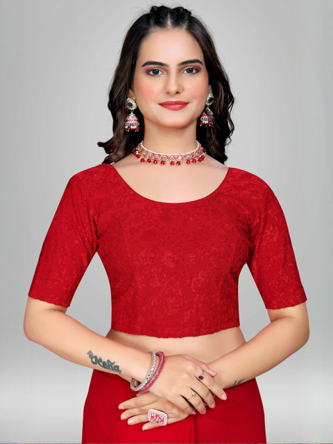 SHREEJI DESIGNER Woven-Design Velvet Round Neck Stretchable Saree Blouse