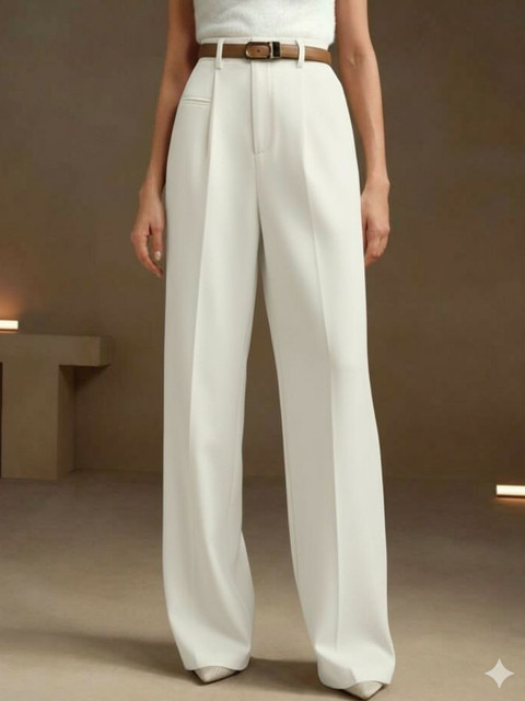 Next One Women Smart Loose Fit High-Rise Easy Wash Pleated Trousers