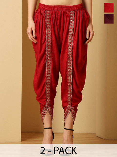 URBAN KANYA Women Pack of 2 Embroidered Loose Fit Slip-On Mid-Rise Salwar