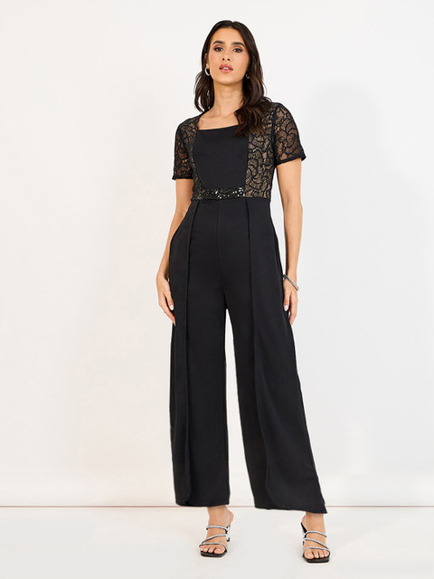 Miss Chase Women Self Design Square Neck Basic Jumpsuit