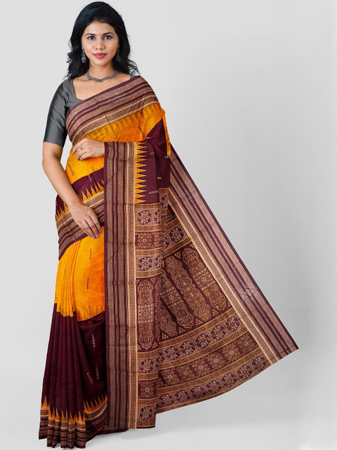 ETHNIC ODISHA HANDLOOM Woven Design Ethnic Motifs Pure Cotton Sambalpuri Saree