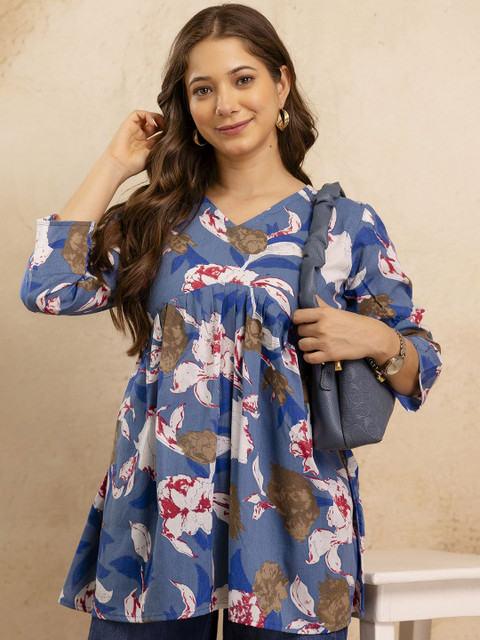 Mialo fashion Floral Printed V-Neck Kurti